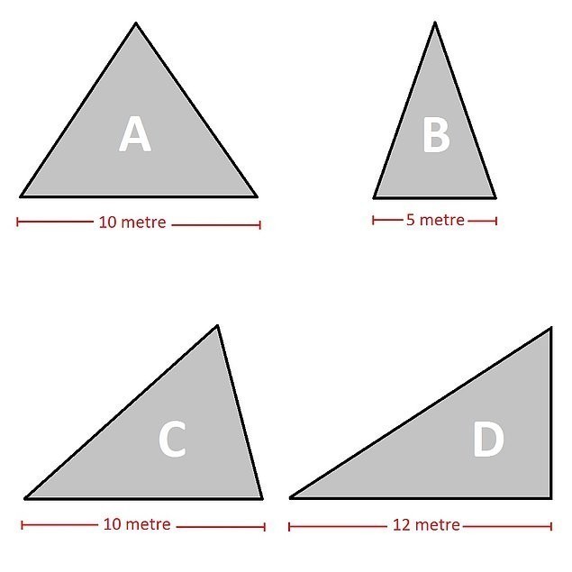 Geometri bilmeyen testi geçemez! Yükseklikleri aynı bu üçgenlerden hangisinin alanı daha büyüktür?